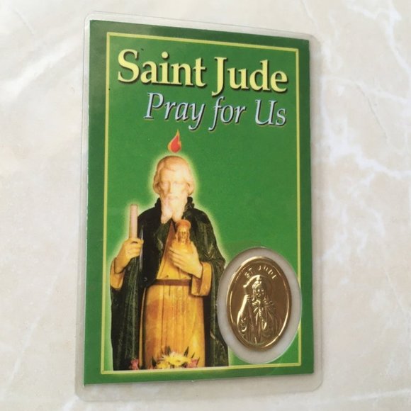 Saint Jude Pray for Us Prayer Card and Relic Token Metal - Picture 1 of 5